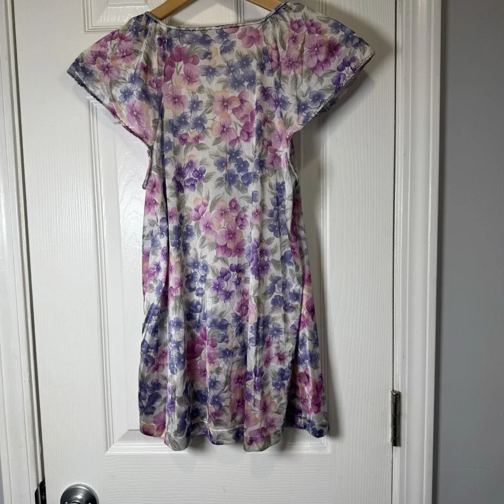 Vanity Fair Midlength Gown SILKY Nylon Nightgown Sz SM Sleeveless FLORAL Vintage